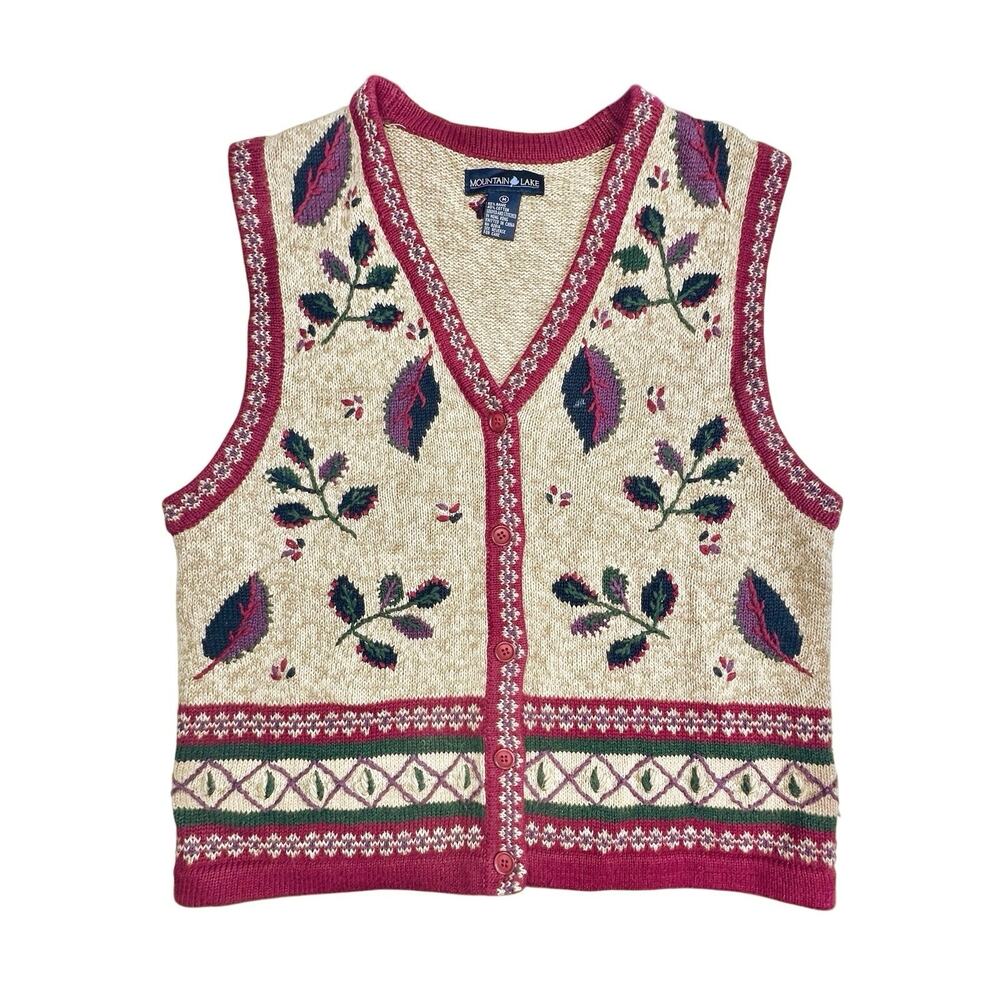 Mountain Lake | Women | Vintage Grannycore Leaf Ramie Cotton Knit Vest | Medium - Picture 10 of 11